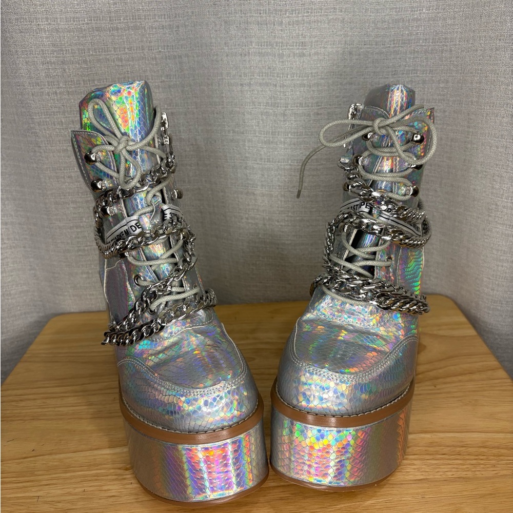 Holographic Platform Boots with Chains BRAND NEW - Picture 3 of 6